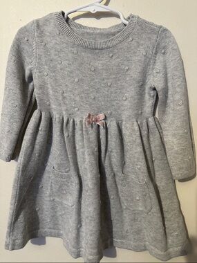Gymboree Light Gray Knit Dress with Pink Bow